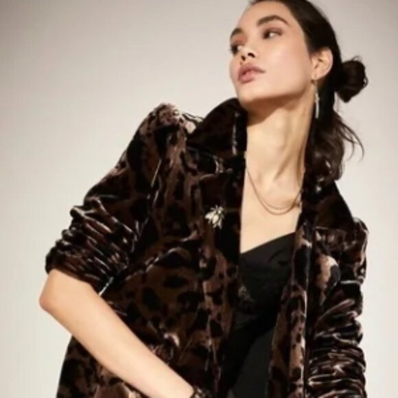 Free People Elegant Brown Leopard Print Long Coat - Picture 3 of 9